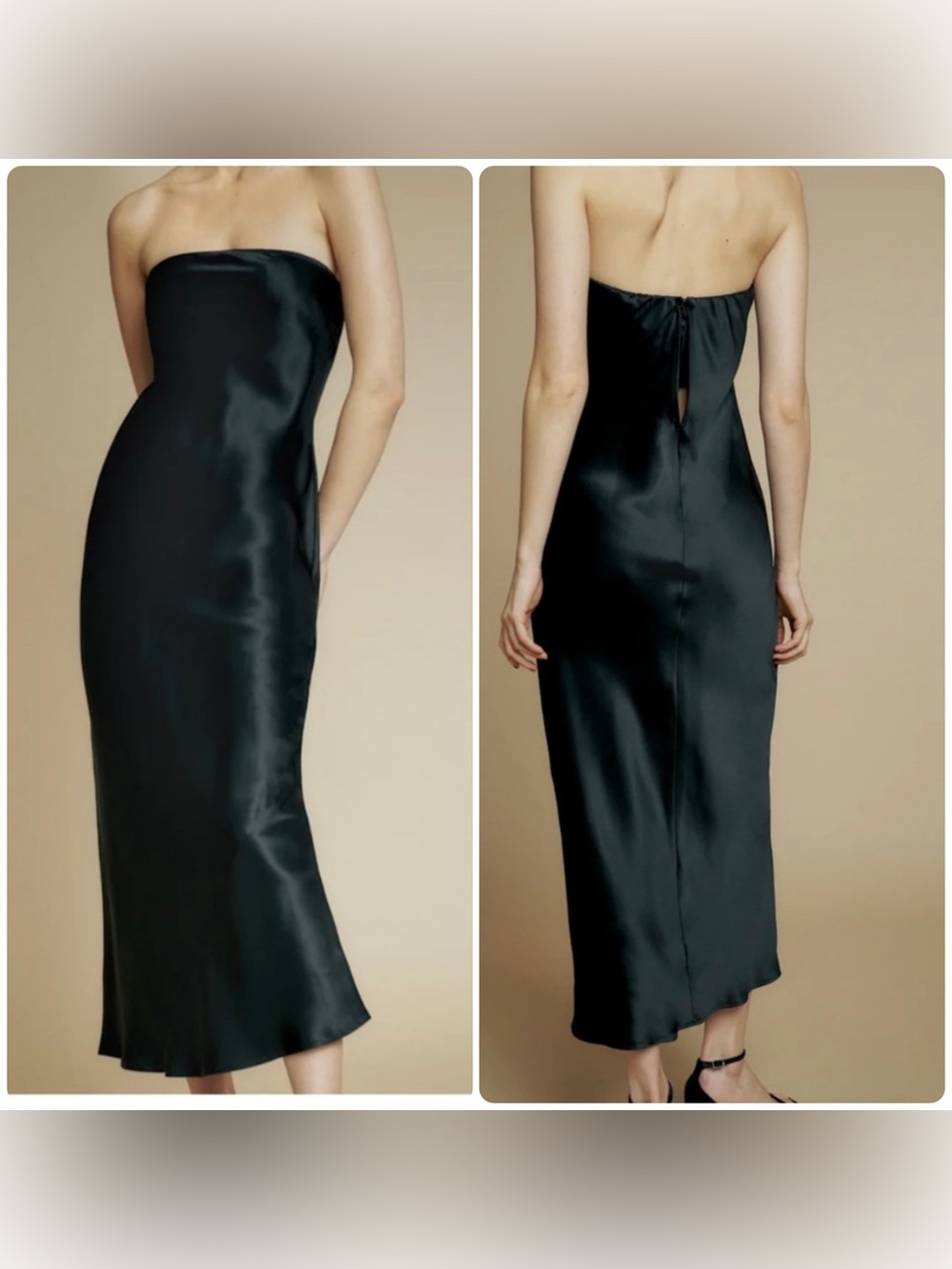 Reformation Joanne Silk Black Strapless Wedding Guest Midi Dress 6

Great for a